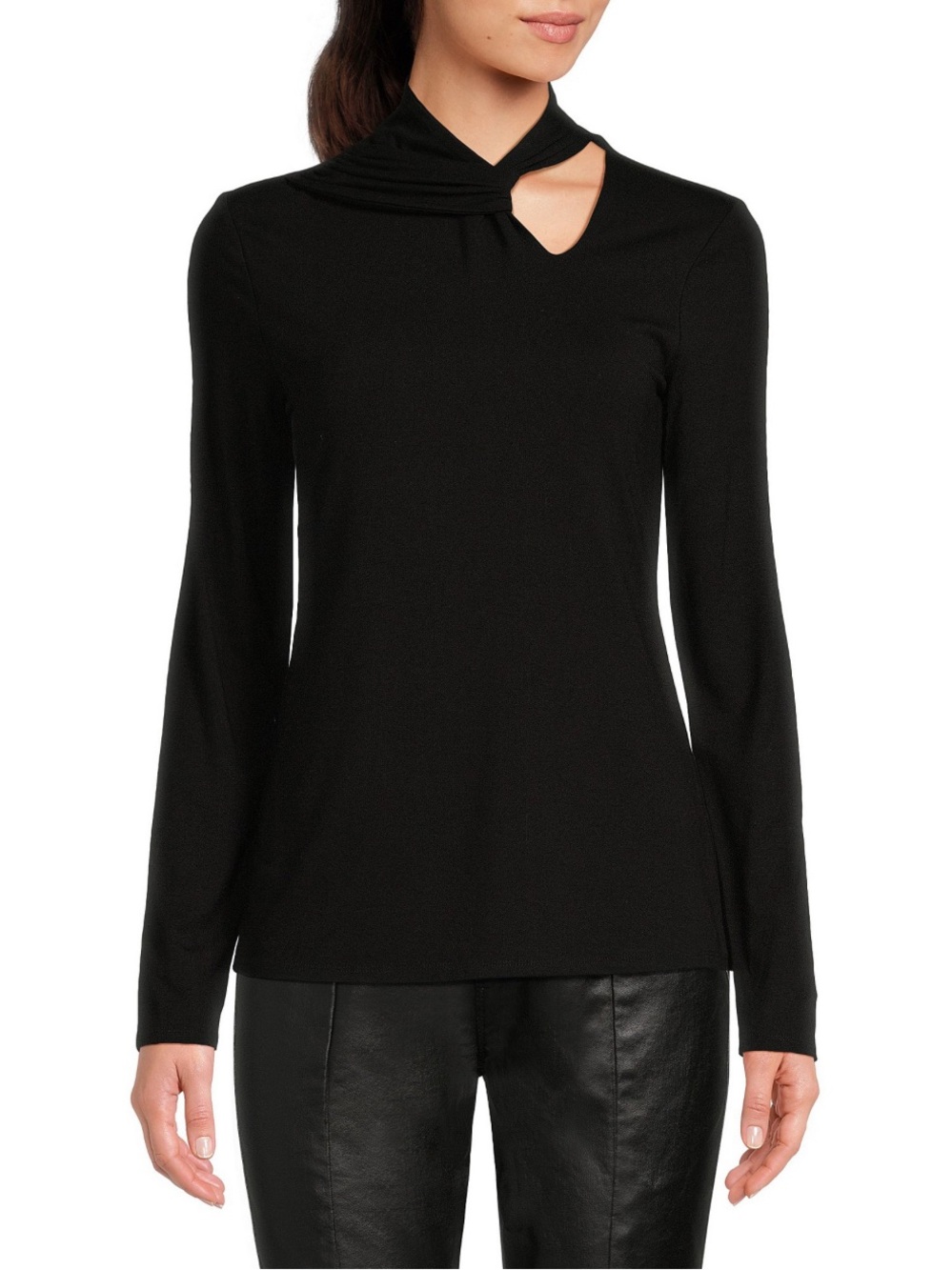 Gibson Latimer Black Cut Out Twist-Neck Long Sleeve Knit Top